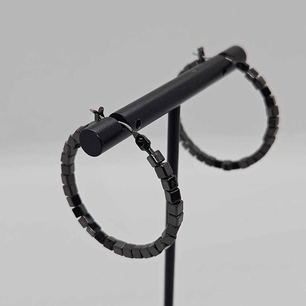 gunmetal beaded hoop earrings